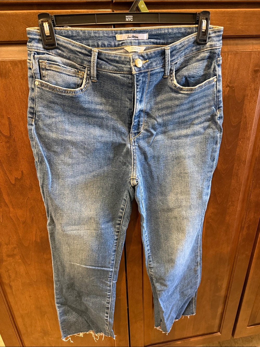 Sam Edelman Medium Blue Cropped Raw-Hem Jeans